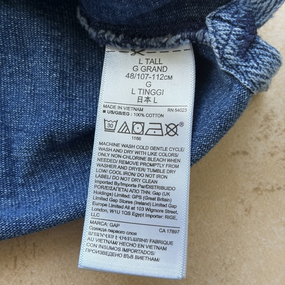 Gap Rugby Shirt Mens Large Tall Blue Indigo Denim Polo Distressed Faded Grunge - Picture 8 of 11
